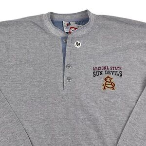 Midwest Embroidery Arizona State Sun Devils Henley Mens Med Gray Blue